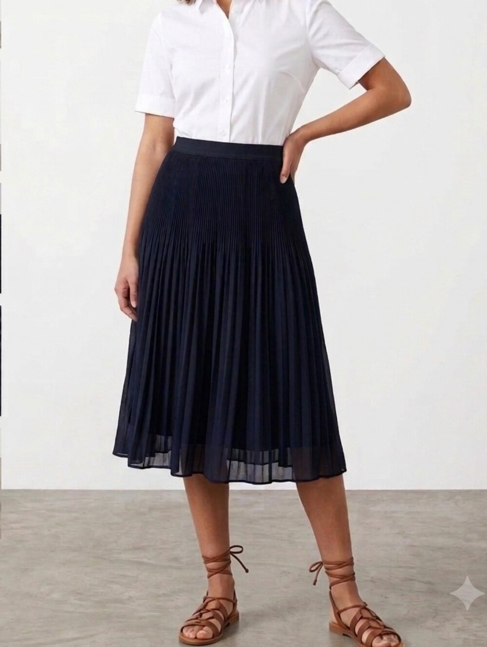 H&M Dark Navy Pleated Midi Skirt, 4